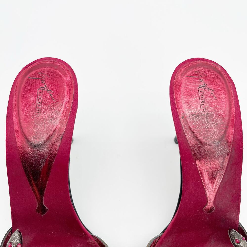 Giuseppe Zanotti Vicini Vintage Crystal Snake Red Gold Square Toe Mules IT 38 - Picture 8 of 11